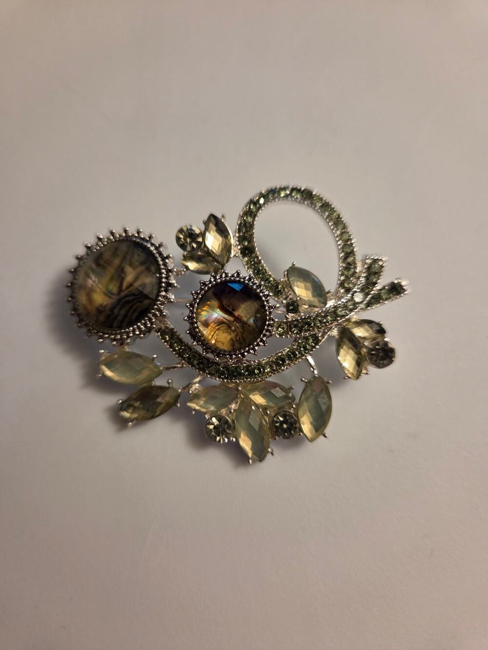 Napier Floral Statement Brooch Pin Silver Tone Abalone Style Rhinestone